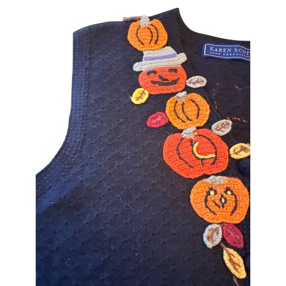 Karen Scott Hand Embroidered Halloween Pumpkin Vest L - Picture 5 of 6